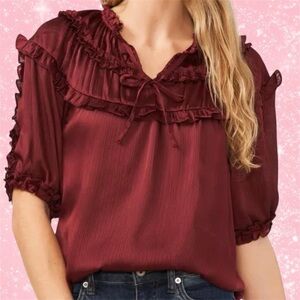 Nordstrom CeCe Ruffle Yoke Satin Top